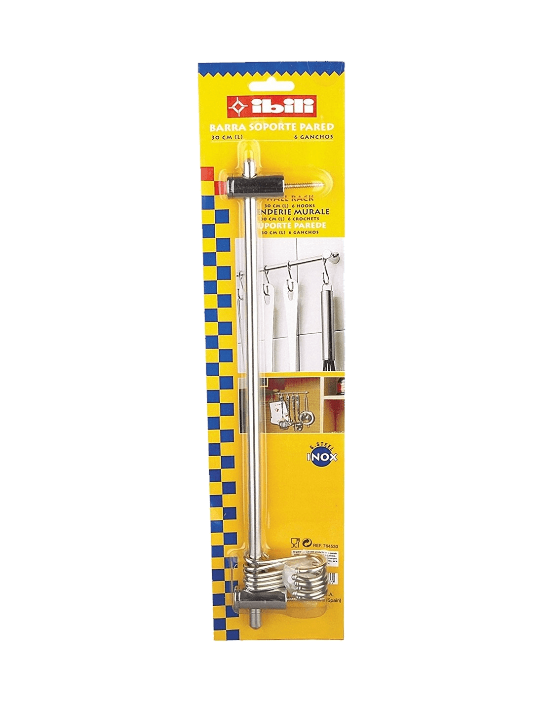 Barra Soporte Pared 40 (8 Ganchos) de Ibili